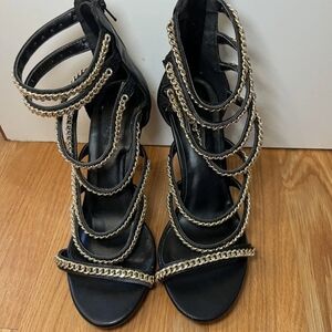 Charlotte Russe Black and Gold Chain Heels
